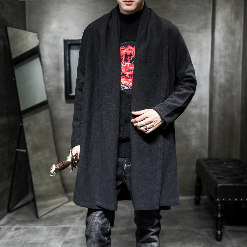 A809秋冬2021风开衫棉麻加厚风衣汉服民族开衫,男装风衣,钱塘7008(原4008)