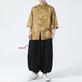 抖音品质冰丝款夏季2025竹子款短袖花衬衫/衬衣A625*p65，男装衬衫，钱塘7008(原4008)