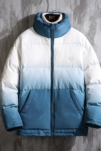 J196渐变撞色 2020冬装爆款M-5XL大码 立领棉衣棉服P120图片