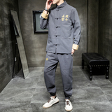 A1011大码中国风2021个性雷公刺绣唐服/汉服套装P135，男装民族服装，钱塘7008(原4008)
