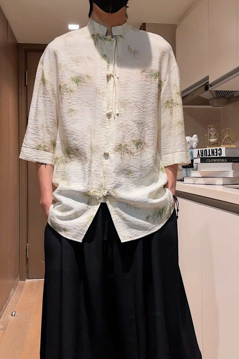 视频冰丝竹风改良2026短袖汉服衬衣A893-p65,男装T恤,钱塘7008(原4008)