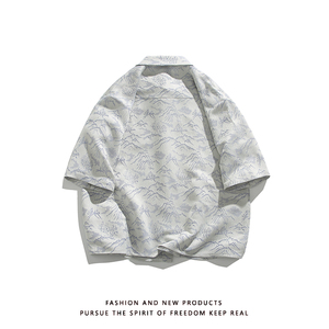 山水提花 防皱冰丝 夏2025 风 汉服短袖衬衫/衬衣A819-p65图片