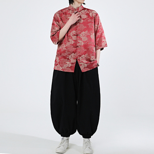 龙凤提花 夏季新品2025 风 汉服短袖衬衫/衬衣A676-p65图片