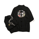 A733*夏季2021大码中国风刺绣款棉麻盘扣汉服套装p100，男装休闲套装，钱塘7008(原4008)