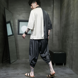 夏款2026大码风 拼色 冰丝面料 盘扣汉服短袖套装A873 -p90图片