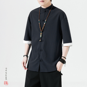 跑量现货5色 夏季2026冰丝抗皱 盘扣 男短袖衬衫/衬衣A8001*p40图片