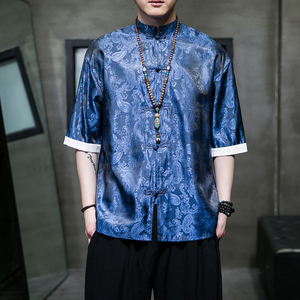 跑量夏2026 红色冰丝5色 风 汉服短袖衬衫/衬衣A867-p48图片