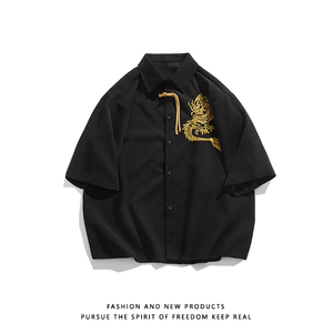 爆3色龙刺绣 防皱冰丝 夏2025 风 汉服短袖衬衫/衬衣A818-p68图片