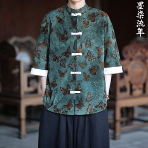 植绒提花蝴蝶设计 夏2025 风 汉服短袖衬衫/衬衣A825-p68图片