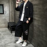 A730*男款2021大码夏季中国风刺绣款开衫套装汉服套装p100，男装套装，钱塘7008(原4008)