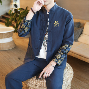 A702中国风2021秋冬刺绣款龙 盘扣 棉麻汉服套装P120图片