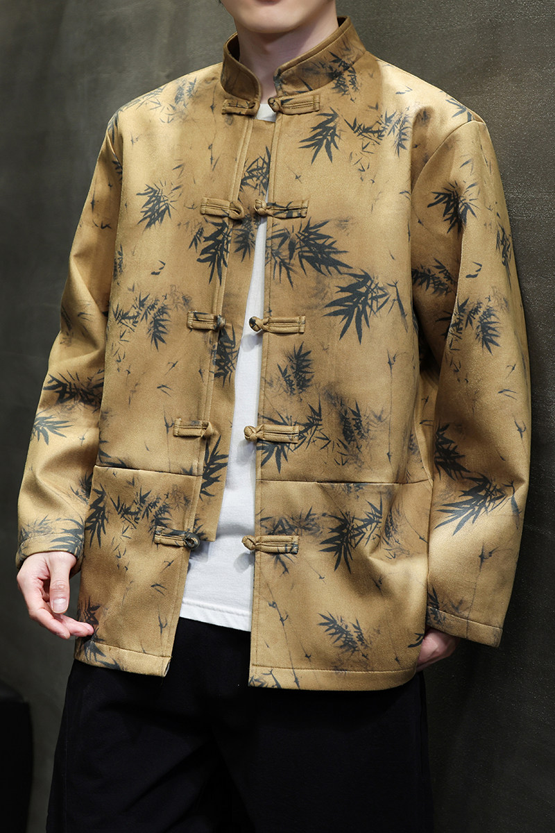 2026春新中式麂皮绒竹子唐装汉服夹克外套A658-P105,男装夹克,钱塘7008(原4008)