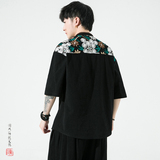 夏2026新中式拼花棉麻风汉服短袖衬衫/衬衣A866-p65，男装T恤，钱塘7008(原4008)
