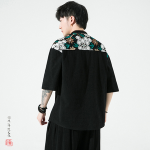 夏2026新中式  拼花 棉麻 风 汉服短袖衬衫/衬衣A866-p65图片