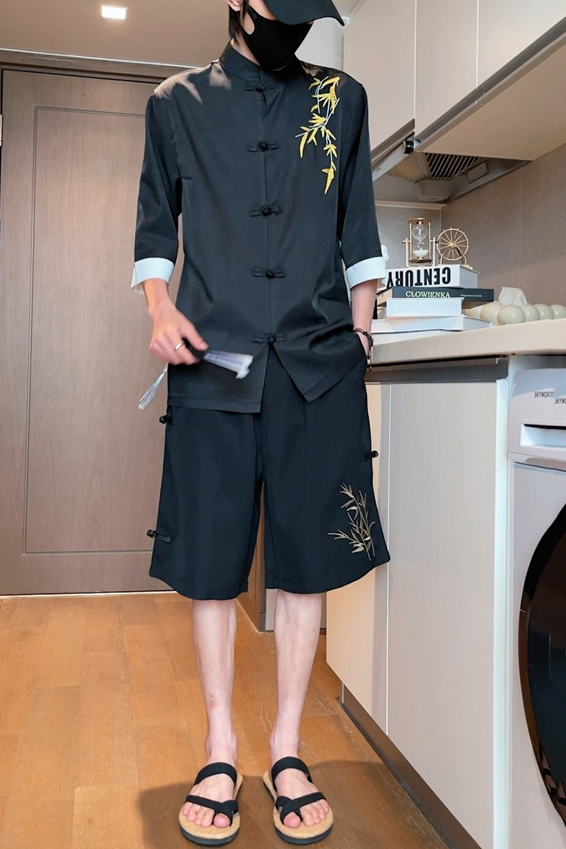 2026夏季竹子现货！刺绣风短袖衬衫/衬衣A882-p65,男装T恤,钱塘7008(原4008)