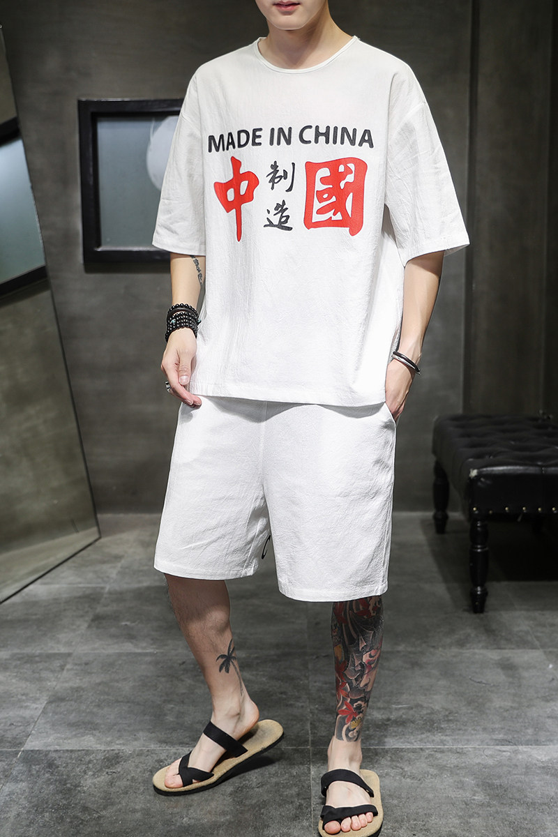 A1073夏季2021大码中国风中国印花汉服套装p85,男装休闲套装,钱塘7008(原4008)