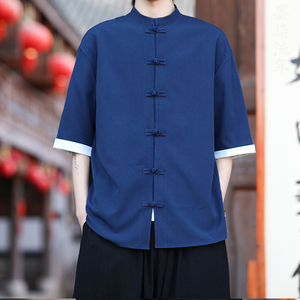 5色 夏季2025冰丝抗皱 盘扣 男短袖衬衫/衬衣A8001*p40图片