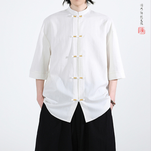 跑量竹节仿麻百搭单色 夏2026 风 汉服短袖衬衫/衬衣A810-p45,男装T恤,钱塘7008(原4008)