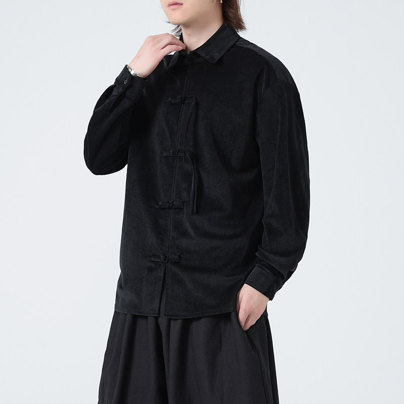主打2026春新中式风细绒材质盘扣长袖提花衬衫A693*P70,男装衬衫,钱塘7008(原4008)