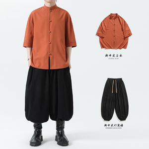 现货！2026 仿麻夏季男装风  唐装新中式短袖衬衣A661-p65图片