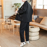 A706中国风大码2021秋冬禅心之道立体大口袋汉服套装P110，男装套装，钱塘7008(原4008)