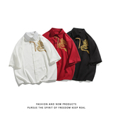 爆3色龙刺绣防皱冰丝夏2025风汉服短袖衬衫/衬衣A818-p68，男装衬衫，钱塘7008(原4008)