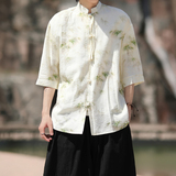 实物图冰丝竹风改良2025短袖汉服衬衣A893-p65，男装T恤，钱塘7008(原4008)