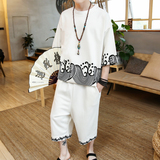 风2026夏季男套装海浪印花针织T恤+七分裤A206-P80，男装牛仔裤，钱塘7008(原4008)