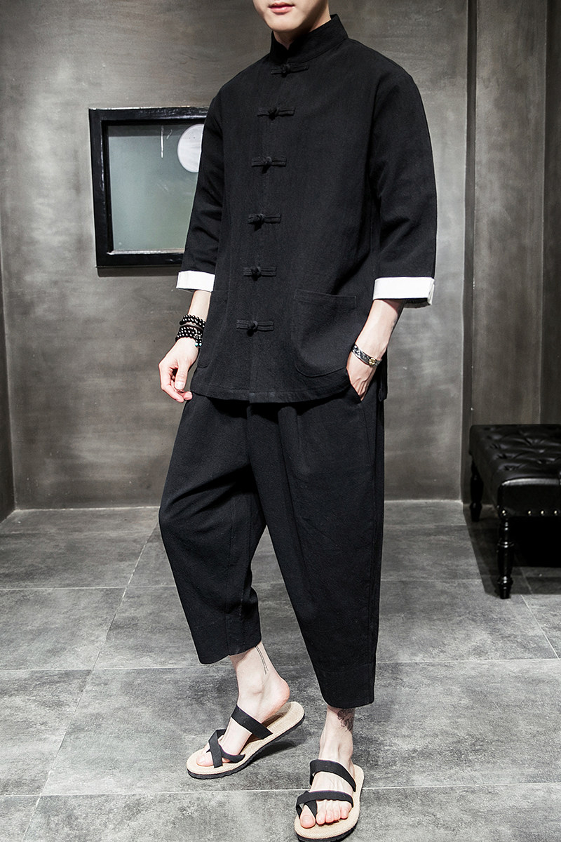 2026夏季大码风棉麻盘扣开衫汉服套装A718-p80,男装休闲套装,钱塘7008(原4008)