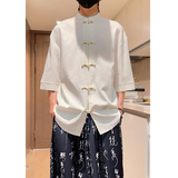 跑量竹节仿麻百搭单色夏2026风汉服短袖衬衫/衬衣A810-p45，男装T恤，钱塘7008(原4008)