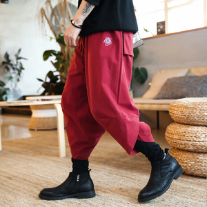 风大码2021秋刺绣宽松双层裤哈伦裤阔腿裤,女式黑色长马甲如何搭配图片