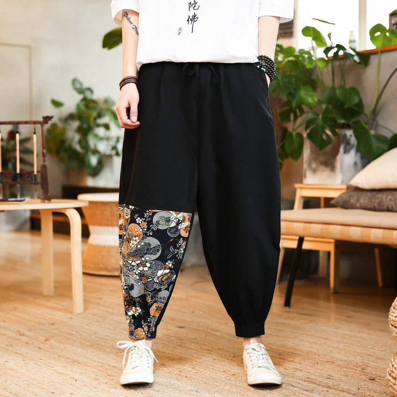 K05特价中国风大码2021民族风花裤棉麻宽松吊裆裤p30，男装休闲裤，钱塘7008(原4008)