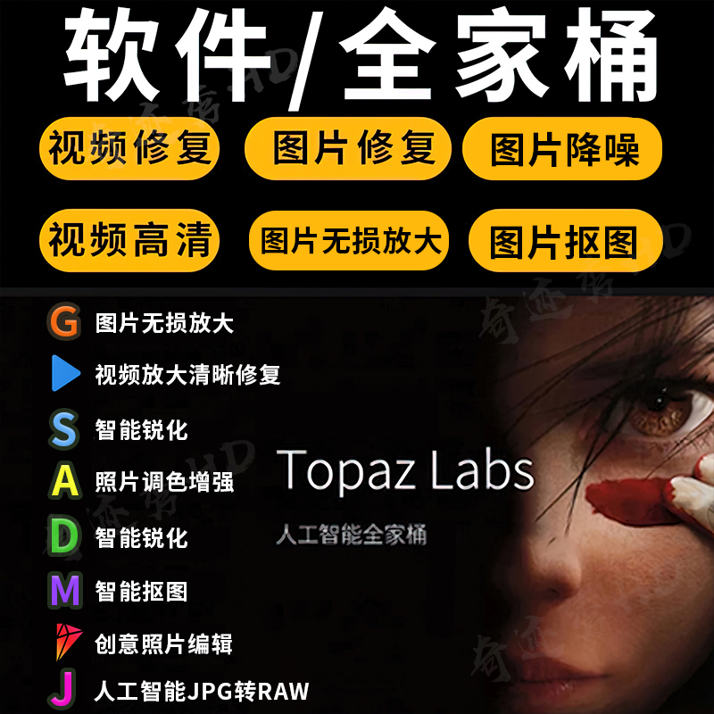 Topaz全家桶视频图片变清晰AI智能降噪锐化调色无损放大修复软件 商务/设计服务 样图/效果图销售 原图主图