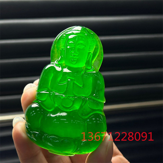 正品天然玉石缅甸翡翠老坑高冰种帝王绿厚桩大款冰绿观音吊坠玉佩