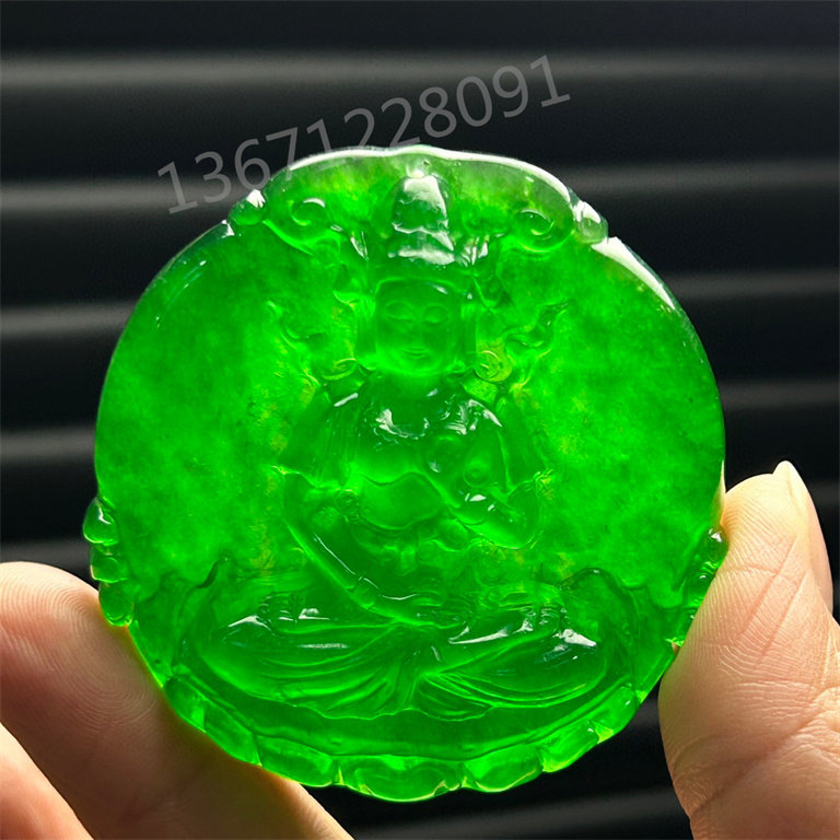 正品天然玉石缅甸翡翠老坑高冰种帝王绿厚桩大款阳绿观音镯心吊坠