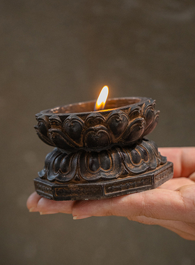 复古烛台小摆件手工艺品中古风莲花高级感小圆蜡烛台托盘底座禅意