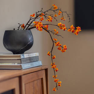 仿真花复古禅意干花长枝摆件侘寂风中式假花装饰客厅玄关插花摆设