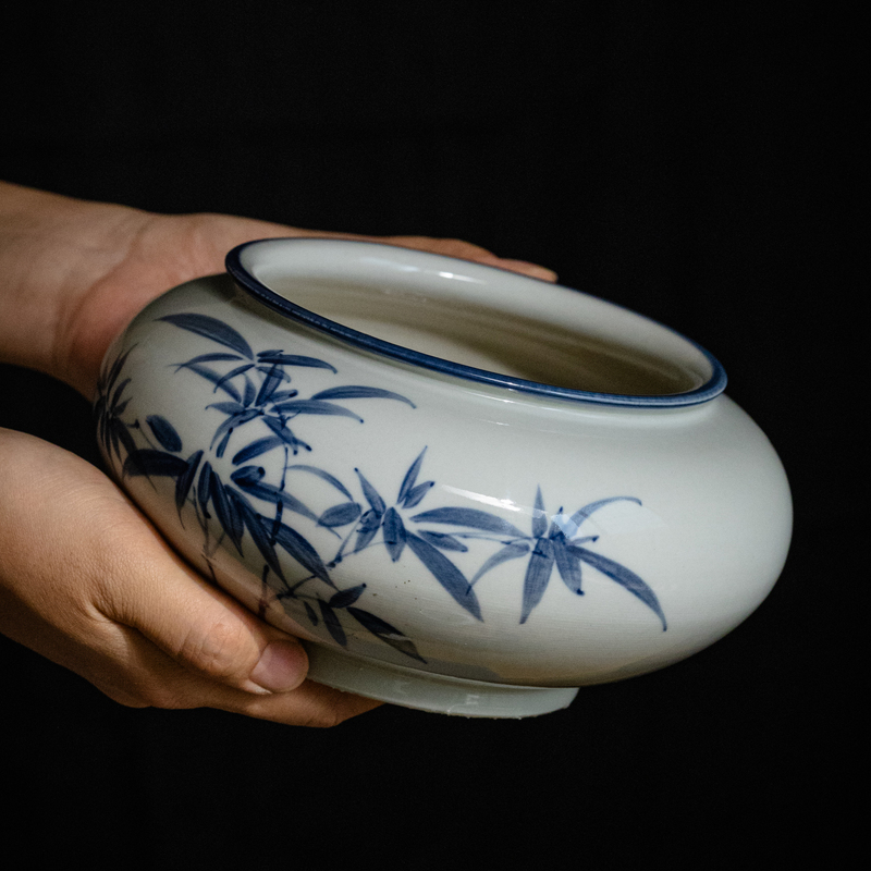 掬涵水培器皿陶瓷花盆禅意复古中式花瓶铜钱草水养花器茶室摆件