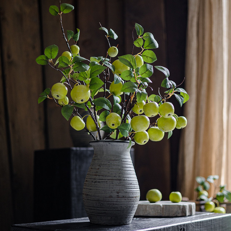 仿真苹果树枝绿植摆件客厅假花水果干花花束果实干枝仿生植物盆景