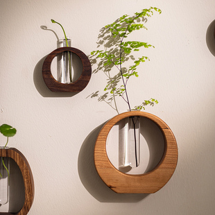 实木玻璃试管花瓶壁挂墙面装饰花器绿植插花创意简约ins水培器皿