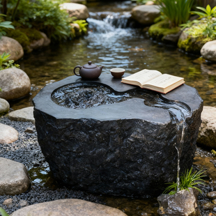 庭院水钵流水摆件室外茶桌风水景观装 饰禅意家居摆设石钵造景日式