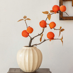 掬涵仿真柿子摆件柿柿如意桌面装 复古客厅插花摆设 饰花艺简约中式