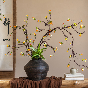 仿真花干枝摆件干花长枝中式复古禅意果实树枝客厅玄关插花装饰
