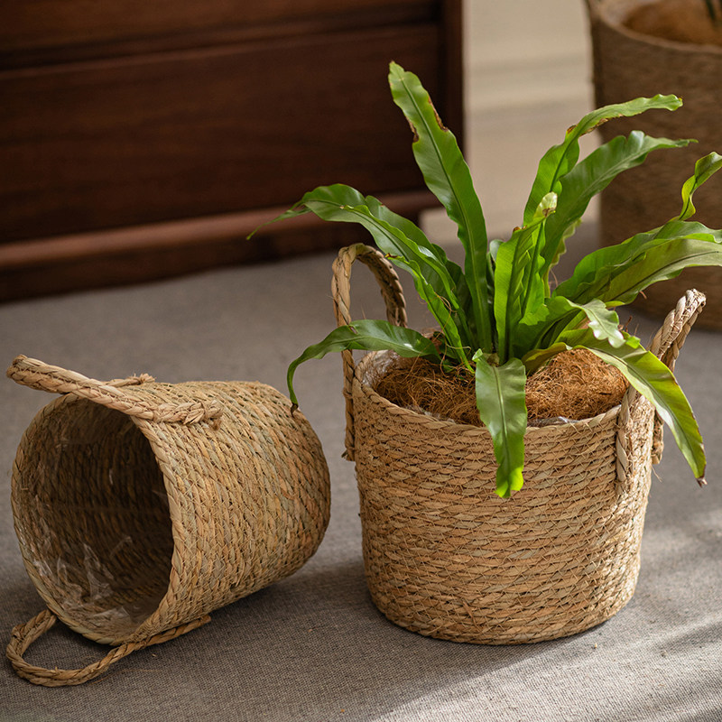 草编花盆编织花盆绿植花盆外装饰藤编花篮简约北欧朴素自然收纳筐,家居饰品,花篮,淘宝优惠券,粉丝福利购,淘宝优惠卷