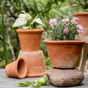 创意粗陶小花盆透气吸水家用小号多肉植物盆栽装饰陶土红陶泥瓦盆