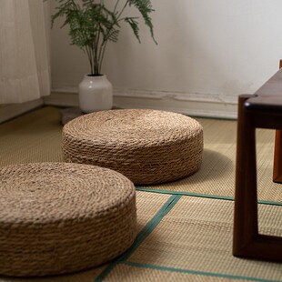 草编蒲团坐垫家用地上中古风打坐日式圆形禅意侘寂风藤编蒲草坐墩