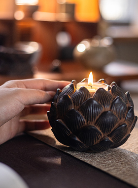 复古莲花烛台高级感禅意古风摆件