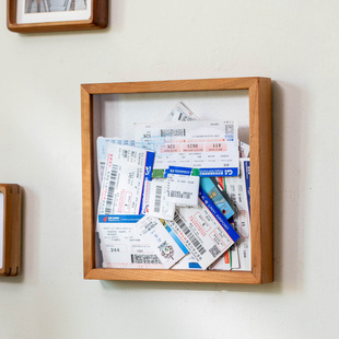 票据票根收纳相框实木墙面壁挂装饰框立体中空车票收藏纪念展示框