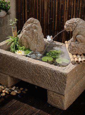 荷花睡莲盆缸庭院鱼缸造景流水