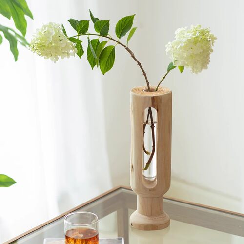 玻璃试管实木花瓶插花装饰摆件